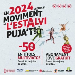 La Generalitat abre el proceso de renovación del Abono Jove Temporal gratuito que cuenta con una nueva validez hasta el 30 de junio de 2024