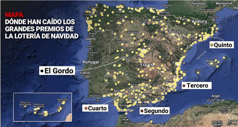 Dónde han caído los grandes premios de la Lotería de Navidad 2023
