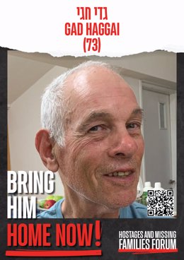 December 19, 2023, Jerusalem, Israel: Poster shows hostage GAD HAGGAI (73) held by Hamas since Oct 7. Online Forum 'BRING THEM HOME NOW' is demanding the safe return of all citizens who have been taken hostage by Hamas. The Forum is volunteer based and fo