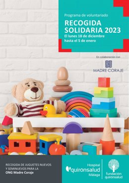 Cartel de recogida solidaria de alimentos y juguetes de Quirónsalud Málaga.