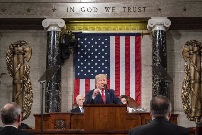 Archivo - El expresidente de Estados Unidos Donald Trump durante el discurso del estado de la Unión en 2020