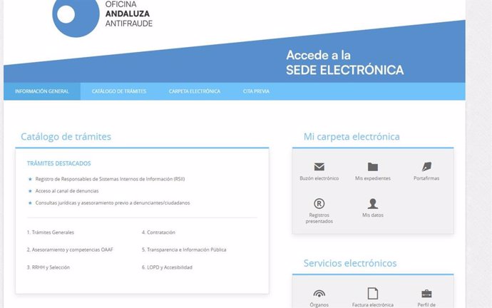 Sede electrónica de la Oficina Andaluza contra el Fraude y la Corrupción.
