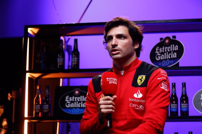 Carlos Sainz attends an interview for Europa Press during an event of Estrella Galicia 0,0 at Karting Carlos Sainz on December 19, 2023, in Madrid, Spain.