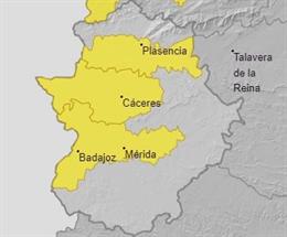 Zonas afectadas por la alerta amarilla por nieblas en Extremadura