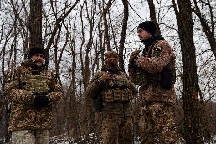 December 9, 2023, Kyiv, Kharkiv Oblast, Ukraine: Three Ukrainian soldiers talk about the situation along the front lines. As the war continues into its second winter, Ukrainian soldiers complain of ammunition shortage across the frontlines.
