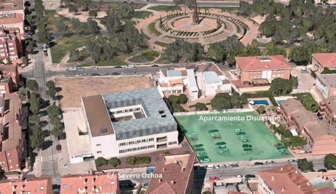 Vista aérea del aparcamiento de Severo Ochoa en Ciudad Real.
