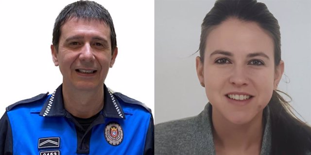 Antonio Sánchez López, nuevo jefe de la Policía Municipal de Pamplona, y Leire Onieva, nueva responsable de protocolo del Consistorio.