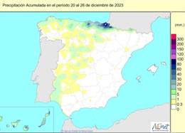 Precipitaciones en España del 20 al 26 de diciembre de 2023