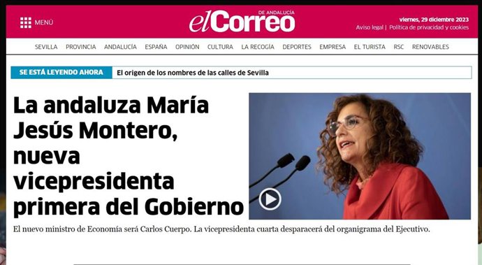 Portada de la web de El Corre de Andalucía, decano de la prensa sevillana.