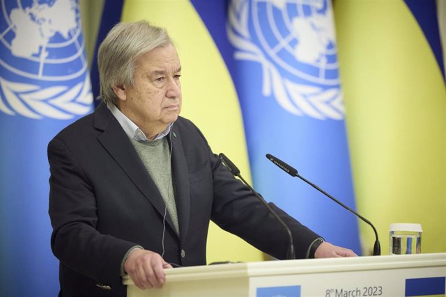 Archivo - El secretario general de Naciones Unidas, António Guterres, en Kiev (Ucrania), imagen de archivo.