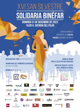 Cartel de la XVI San Silvestre Solidaria de Binéfar (Huesca).