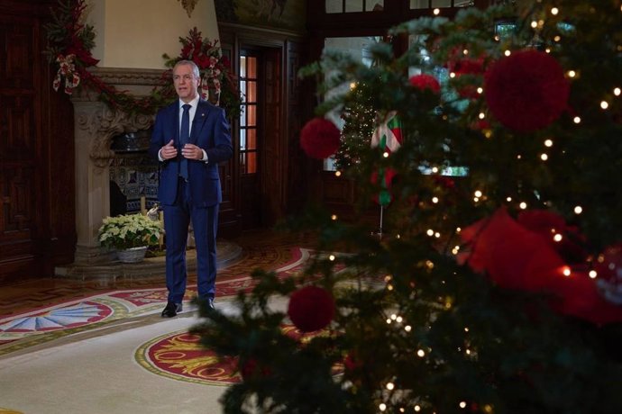 El lehendakari, Iñigo Urkullu, pronunciando su mensaje de fin de año.