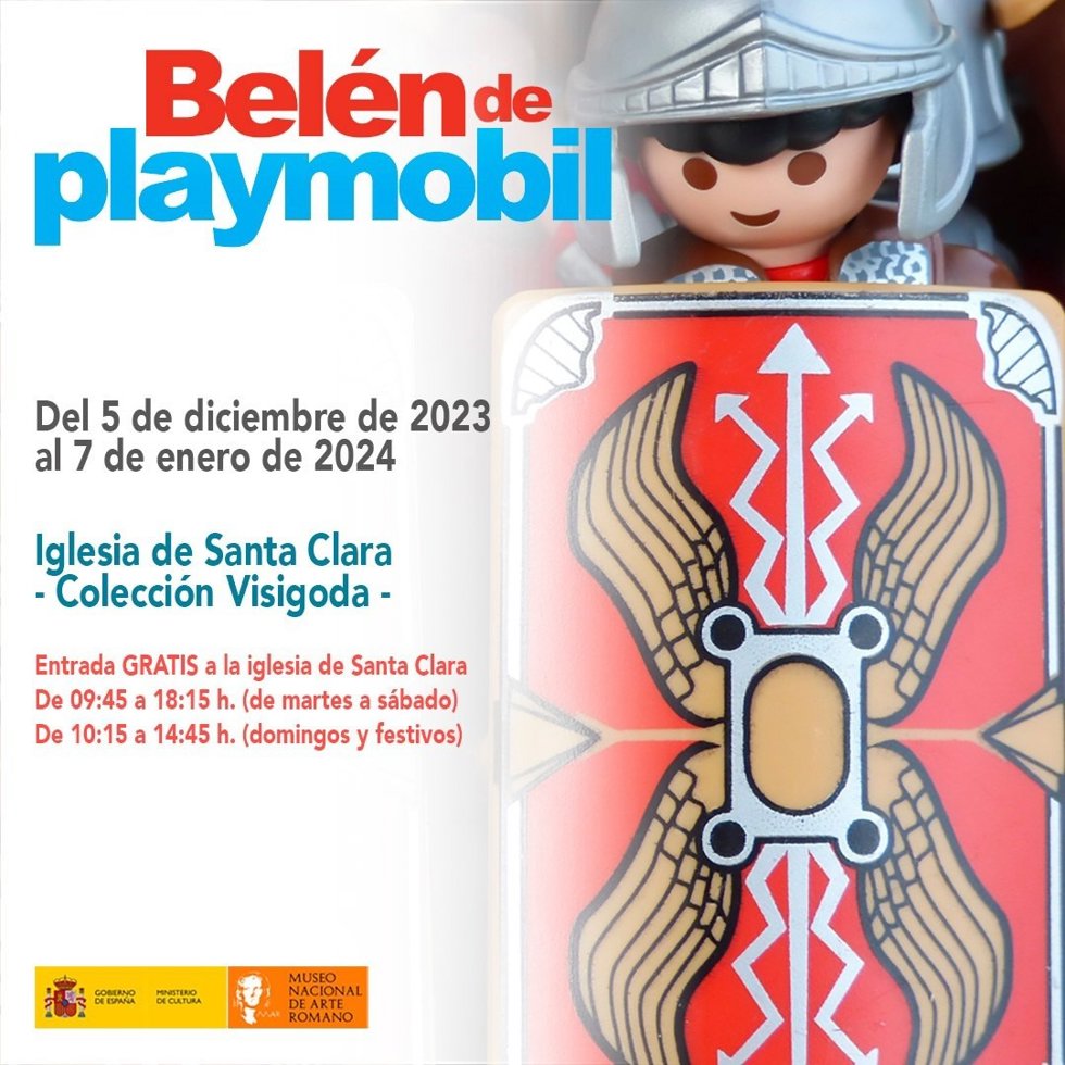Cartel del Belén de Playmobil en Mérida