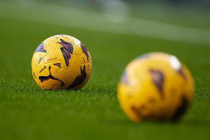 A detail view of the official match ball of LaLiga EA Sports 23/24 prior the LaLiga EA Sports match between Real Sociedad and Real Betis Balompie at Reale Arena on December 17, 2023, in San Sebastian, Spain.