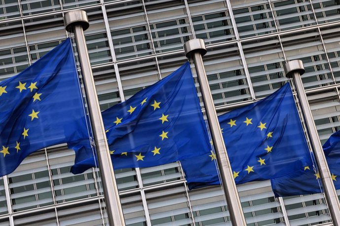 December 7, 2023, Brussels, Brussels Capital Region, Belgium: European Union flags float near the European Commission headquarters in Brussels, Belgium, December 7, 2023.