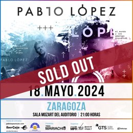 Pablo López agota sus entradas para el concierto del 18 de mayo de 2024 en Zaragoza.
