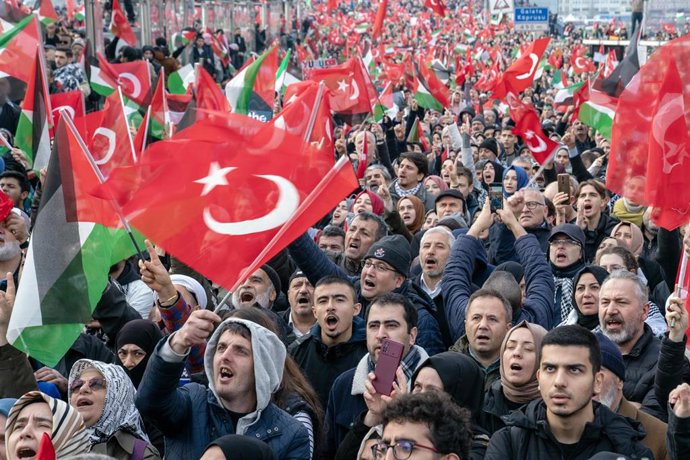 Manifestación en Estambul en apoyo a la población palestina