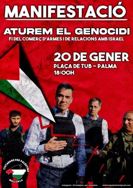 Cartel de la convocatoria de la manifestación propalestina del 20 de enero.