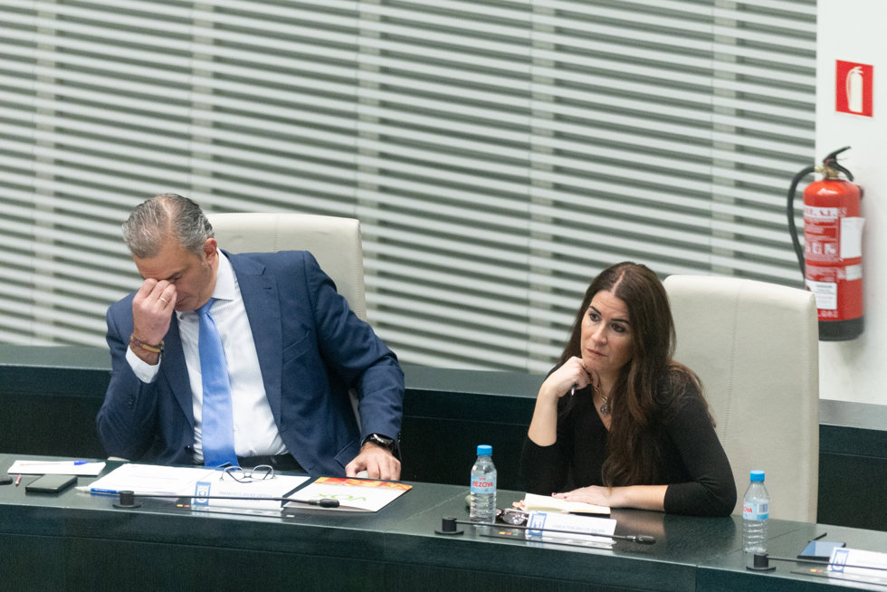 El portavoz de Vox, Javier Ortega Smith, durante una sesión extraordinaria del Pleno Municipal, en el Ayuntamiento de Madrid, en el Palacio de Cibeles, a 4 de enero de 2023