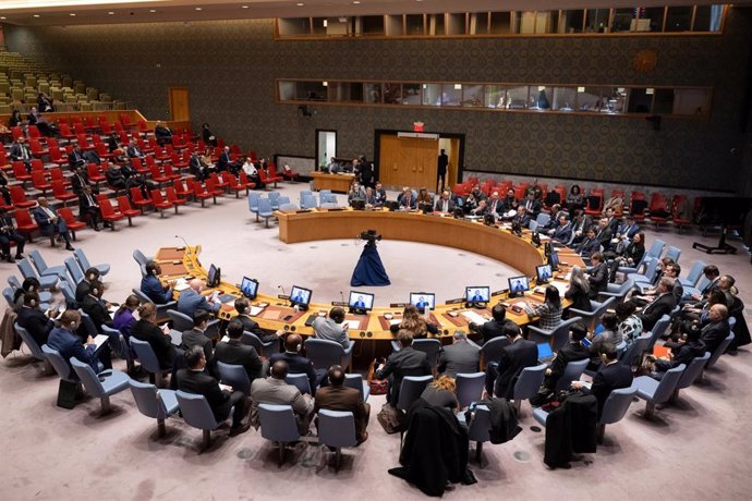 UNITED NATIONS, Jan. 4, 2024  -- This photo shows the UN Security Council meeting on Houthi rebel attacks in the Red Sea at the UN headquarters in New York on Jan. 3, 2024.