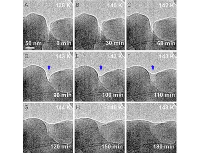 Instantáneas del vídeo que muestran el efecto de suavizado cuando la temperatura está cerca de la temperatura de sublimación.