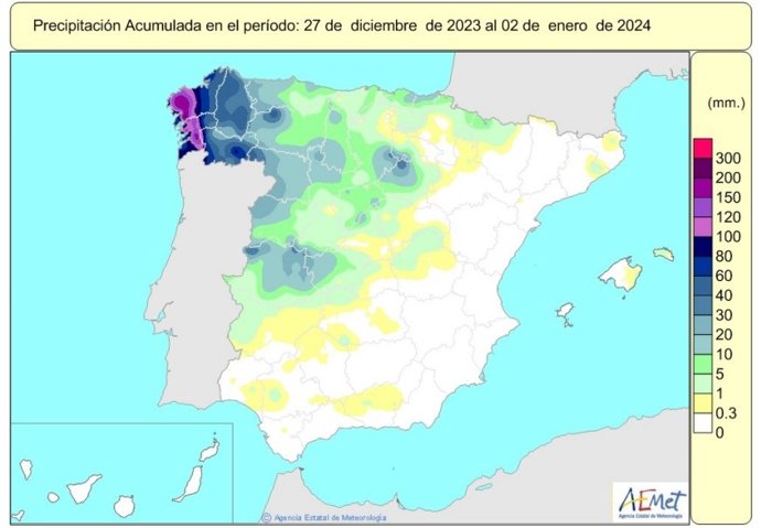 Las lluvias acumuladas en España en el año hidrológico hasta el 2 de enero descienden un 7% del valor normal