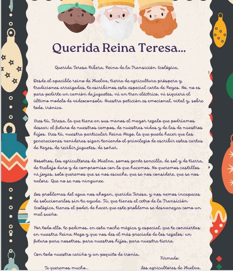 Imagen de la carta de las asociaciones a la ministra de Transición Ecológica, Teresa Ribera.