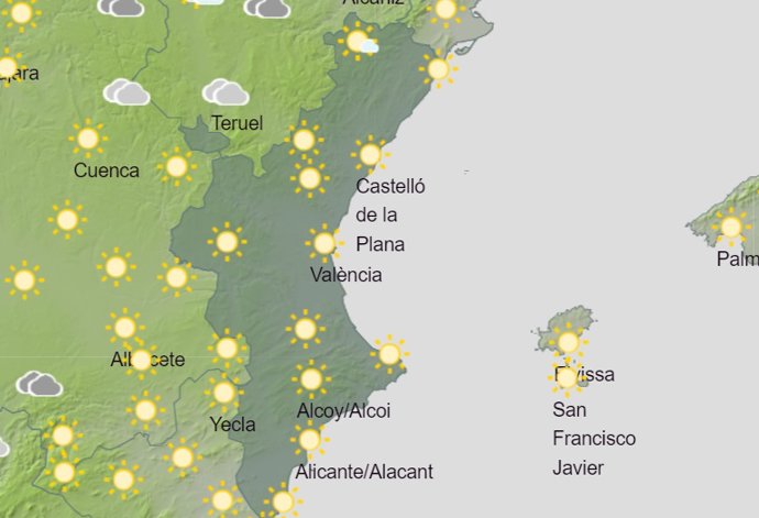 Mapa con la previsión meteorológica para la Comunitat Valenciana