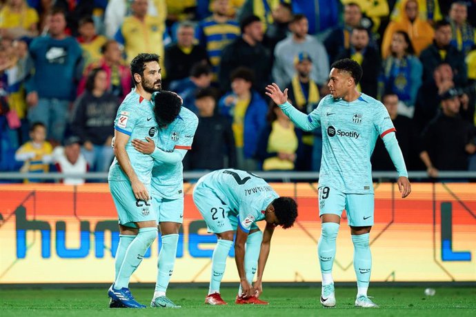 Los jugadores del FC Barcelona celebran un gol ante la UD Las Palmas. 