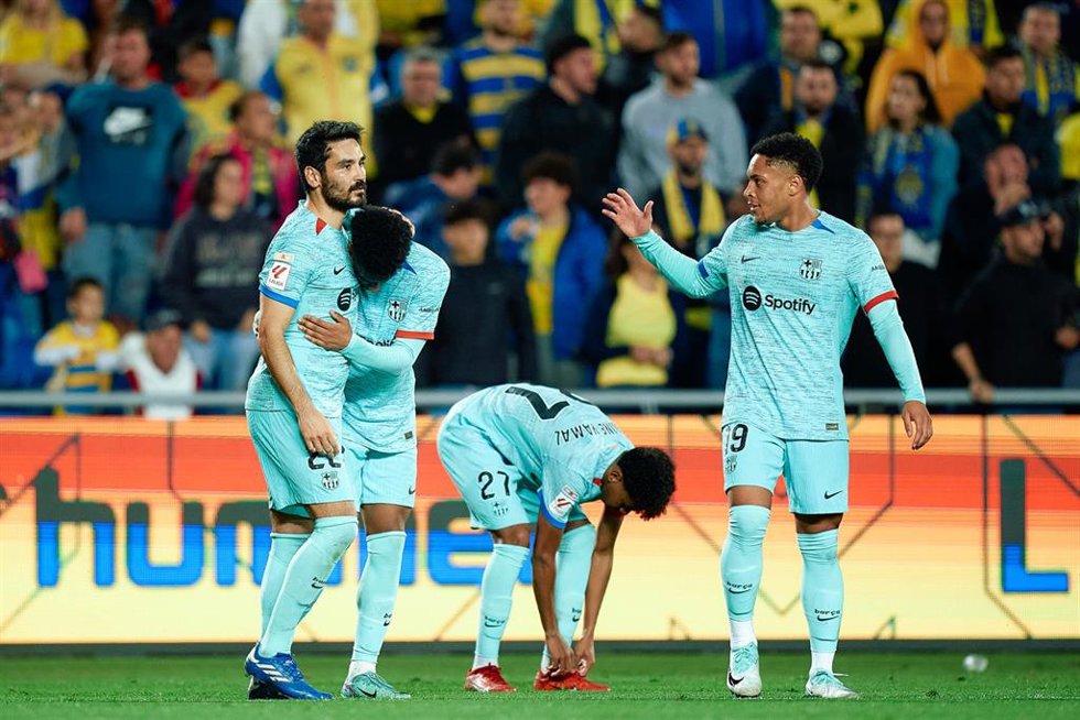 Los jugadores del FC Barcelona celebran un gol ante la UD Las Palmas. 