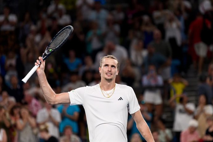 Alexander Zverev of Germany celebrates winning against Hubert Hurkacz of Poland during their Final match of the 2024 United Cup at Ken Rosewall Arena in Sydney, Sunday, January 7, 2024. (AAP Image/Steven Markham) NO ARCHIVING, EDITORIAL USE ONLY
