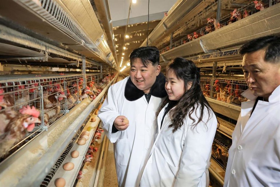 El dirigente de Corea del Norte, Kim Jong Un, visita junto a su hija una granja de pollos