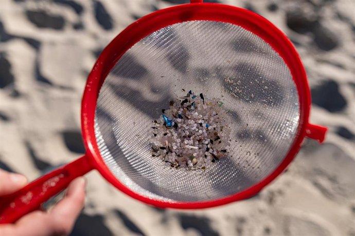 Voluntarios hacen una recogida de pellets de la arena en Galicia
