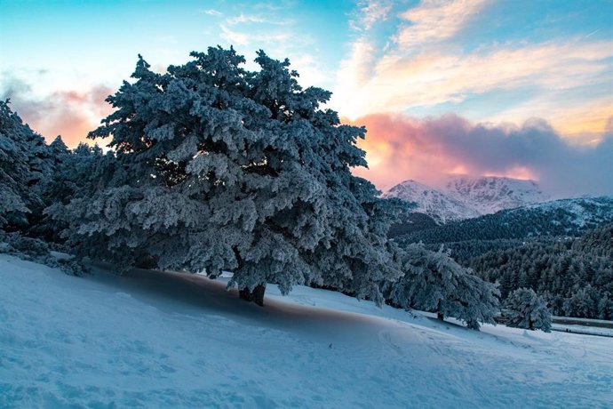 Paisaje nevado desde la zona del Refugio Pingarrón en el Puerto de Cotos