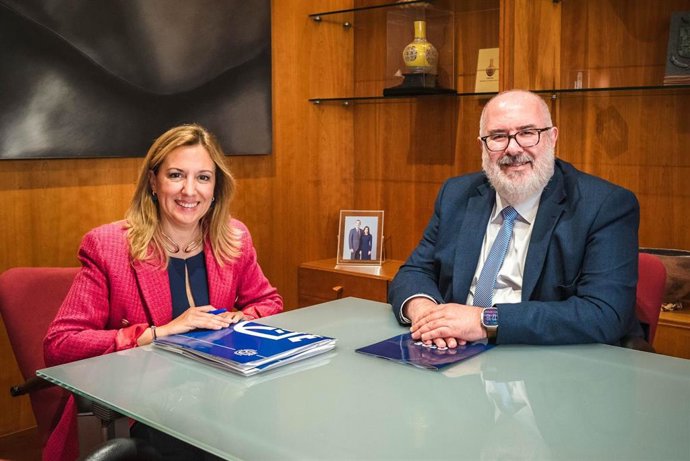 La presidenta del Cabildo de Tenerife, Rosa Dávila, y el presidente de CEOE-Tenerife, Pedro Alfonso, en una reunión de trabajo