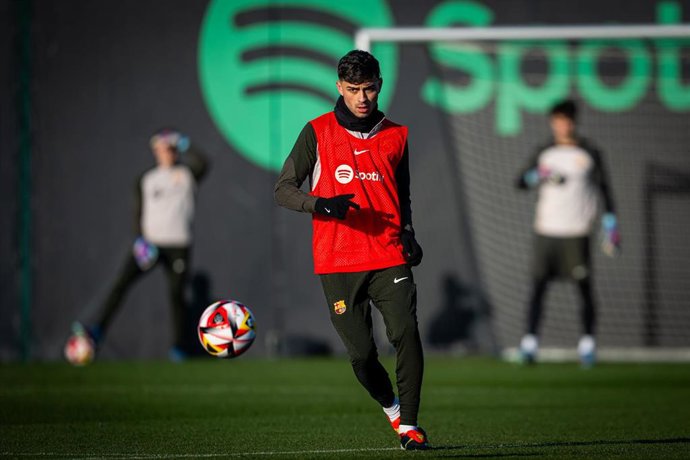 El jugador del FC Barcelona Pedri en un entrenamiento previo a la Supercopa de España 2024