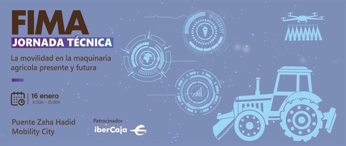 Cartel de la jornada técnica de FIMA Digital 'La movilidad en la maquinaria agrícola presente y futura'.