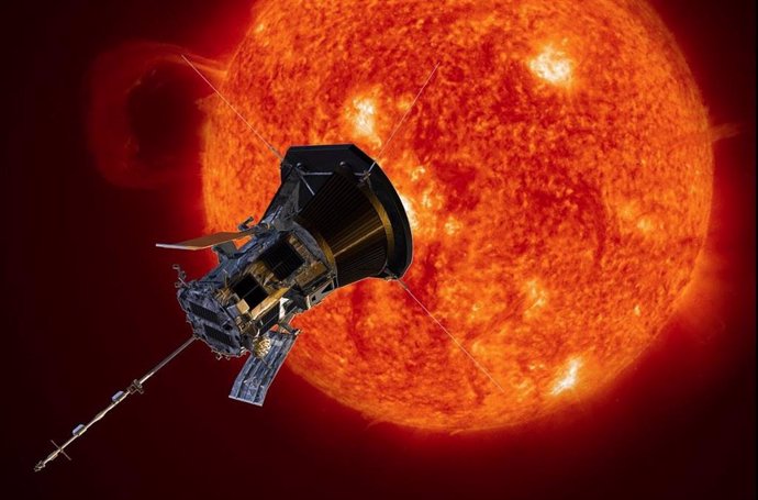 Representación artística de Parker Solar Probe Concepto artístico de la nave espacial Parker Solar Probe acercándose al sol.