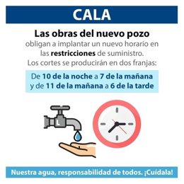 Nuevas restricciones de agua en Cala (Huelva) por las obras del nuevo pozo.