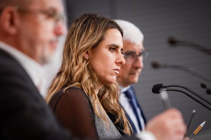 La portavoz de la Generalitat, Patrícia Plaja, ofrece una rueda de prensa tras el Consell Executiu, en el Palau de la Generalitat, a 9 de enero de 2024, en Barcelona, Catalunya (España). El Gobierno de Catalunya ha aprobado el Proyecto de ley de la Agen