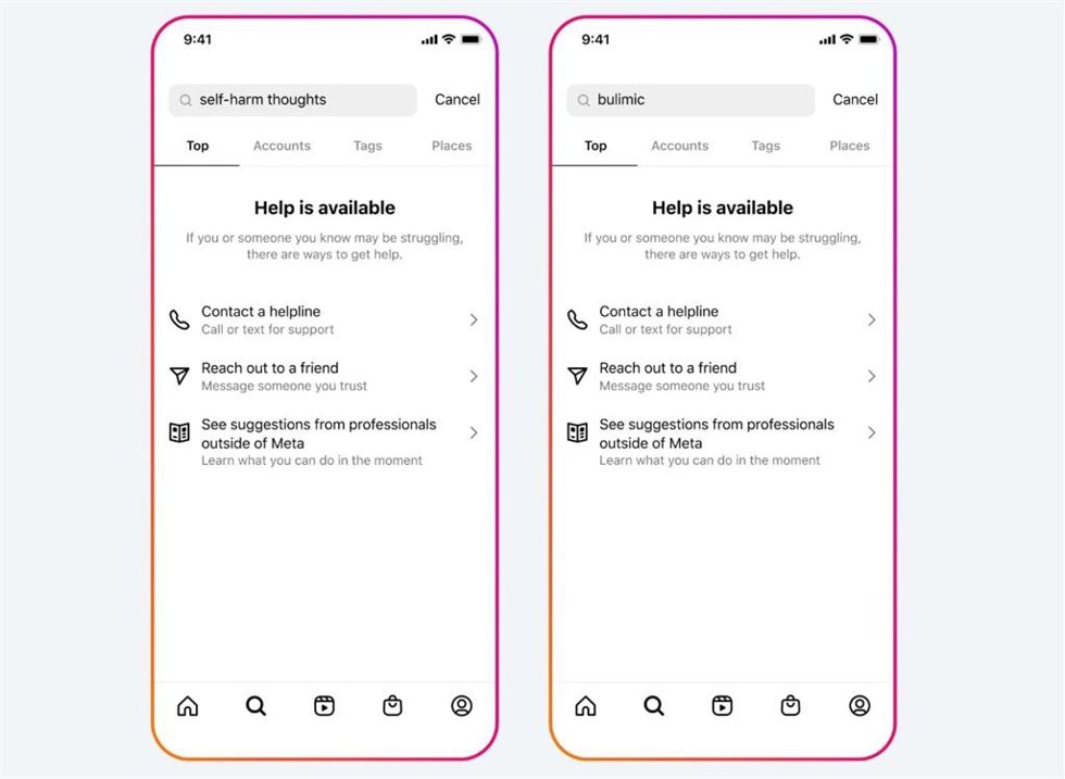 Interfaz de Instagram, en la que anima a los usuarios a consultar fuentes y profesionales especializados en ciertos temas