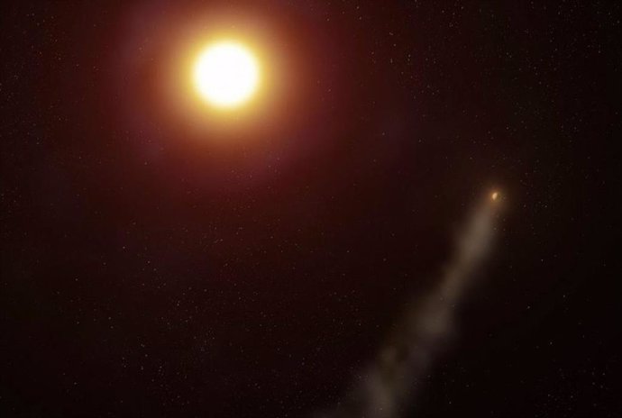 Impresión artística del exoplaneta WASP-69b orbitando su estrella anfitriona.