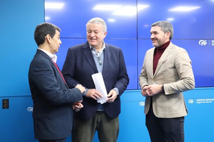 El senador del Partido Popular por la Región de Murcia, Francisco Bernabé, acompañado por los senadores Antonio Luengo y José Ramón Díez de Revenga