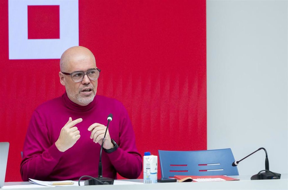 El secretario general de CCOO, Unai Sordo presenta las prioridades y demandas del sindicato para este año 2024, en la sede de CCOO, a 10 de enero de 2024, en Madrid (España). Durante la presentación, Sordo ha instado al Gobierno a convocar a los sindica