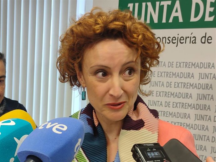 La directora gerente del Servicio Extremeño de Promoción de la Autonomía y Atención a la Dependencia (Sepad), Estrella Martínez, atiende a los medios en la consejería.