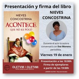 Cartel de la presentación de 'Acontece que no es poco', de Nieves Concostrina