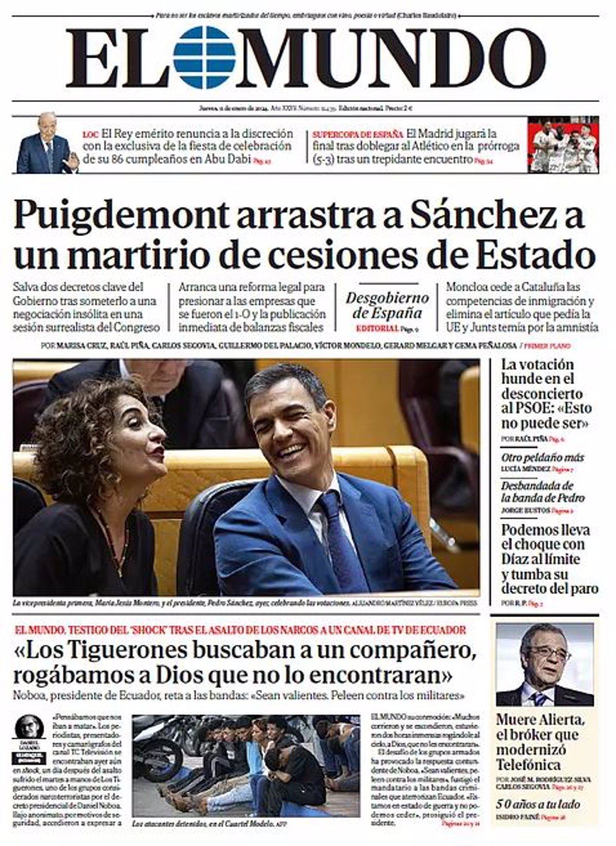 Portadas De Los Periódicos Del Jueves 11 De Enero De 2024