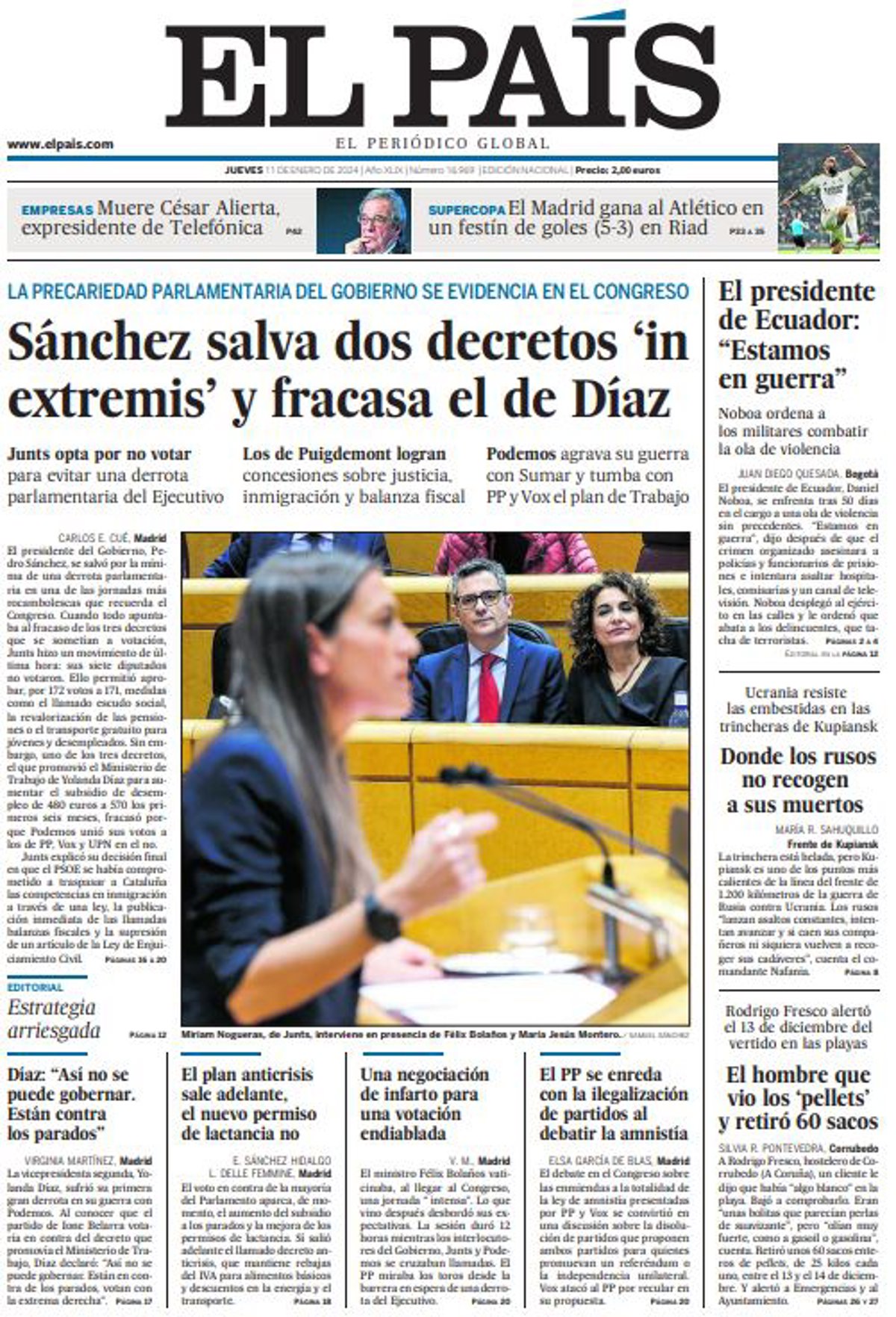 Portadas de los periódicos del jueves 11 de enero de 2024