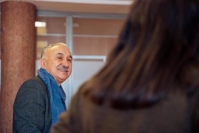 El secretario general de UGT, Pepe Álvarez, durante un desayuno informativo, en la sede de la UGT, a 11 de enero de 2024, en Madrid (España). El desayuno ha analizado la situación política, económica y social actual, además de presentar las principales 