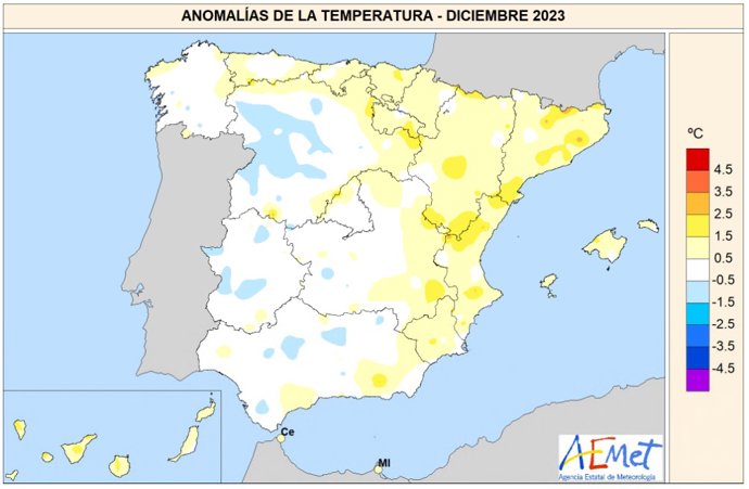 El mes de diciembre de 2023 ha sido 0,8C más cálido que la media y el sexto más seco del siglo XXI